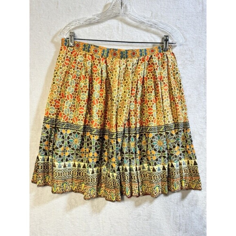 Tanvi‎ Kedia Pleated Skirt Womens 10 Yellow Mosaic Beaded Sequin Boho Geometric